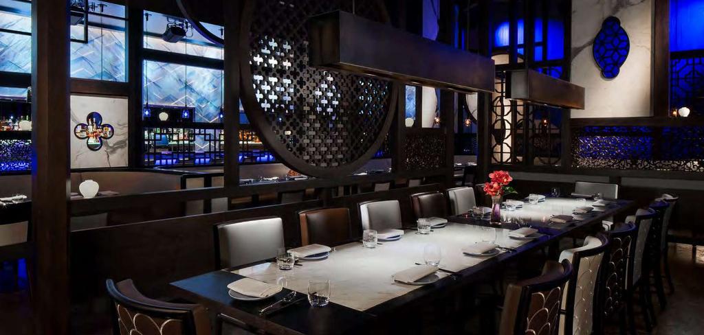 Hakkasan Restaurant Located on the first level is the main dining area, separated by latticed woodwork known as the Cage allowing for intimate dining spaces within the main room while still sharing
