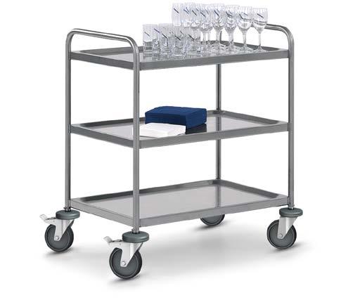 EU 300 Serving trolley 830 525 700 500 585 275 275 950 275 300 300 1052 950 600 789.5 516 Standard equipment: Round tubing design, with 3 shelves made of stainless steel.