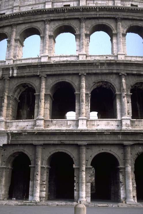 The Colosseum façade (outside facing walls) was limestone, brick & concrete with marble