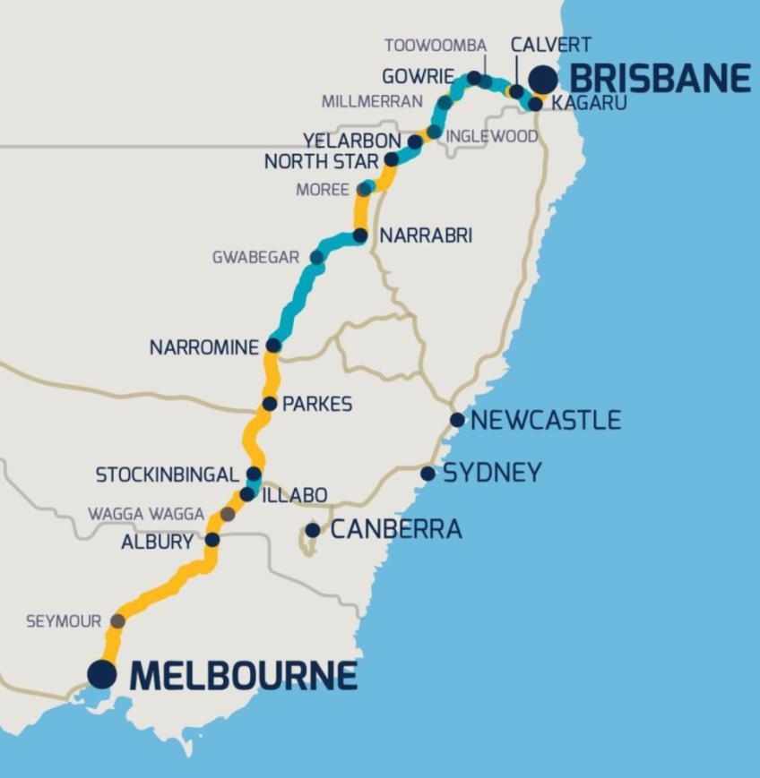 INLAND RAIL OVERVIEW Inland Rail is a project of national significance - a new 1700km freight rail line via regional VIC, NSW and QLD Road-competitive rail service based on transit time, reliability