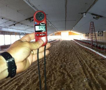Procedure for measuring average air speed in a tunnel ventilated house Air speed can be measured at any time during the flock, but ideally at least once per month (for broiler breeders) or once per