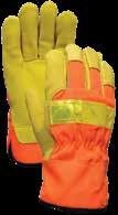 liner adds warmth Textured palm for excellent grip 4901 Sizes M-XL Hi-Vis Leather Palm Work Gloves Heavy nylon back with