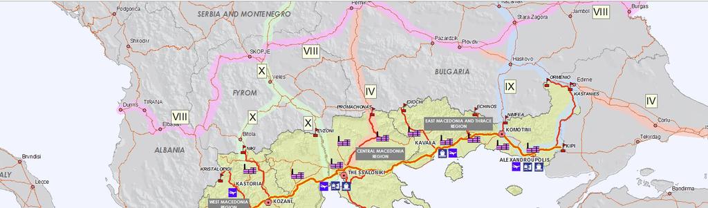 At a European level, the Egnatia Motorway, having a west-to-east direction, acts as a collecting road for three north-to-south Pan-European Corridors: Corridor IV (Berlin to Thessaloniki via Sophia),