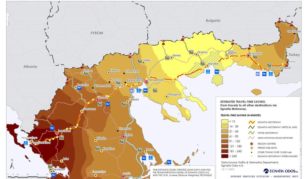 whereas the trip Kavala Kipi (Greek- Turkish border) shall be reduced by 1 hour. Map 6.