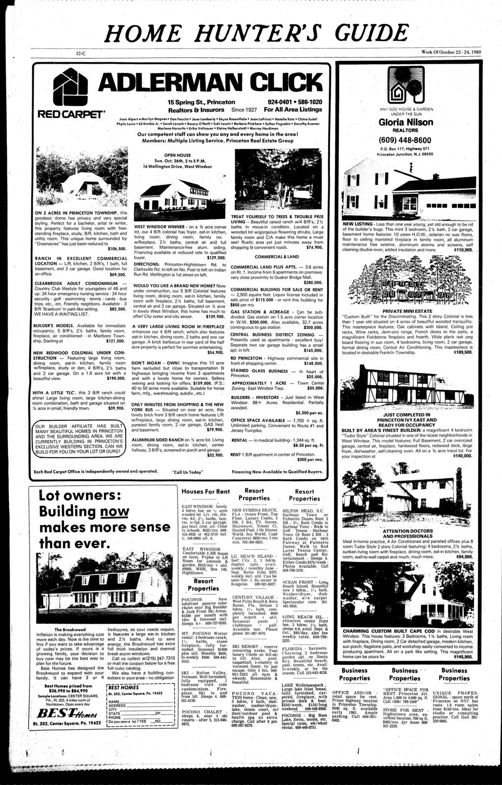 HOME HUNTER'S GUIDE 12-C Week Of October 22-24,1980 ADLERM AN CLICK RGD CARPET 15 Spring St.
