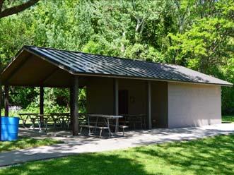 restrooms, a picnic area, a shelter, a canoe launch, fishing, and a historical exhibit.