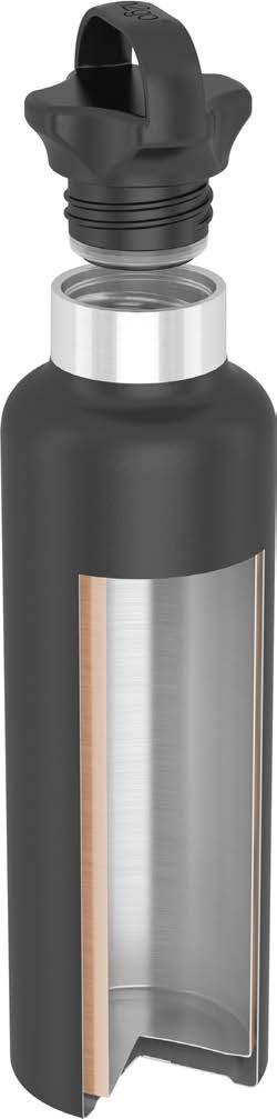 ASCENT 25 oz double wall 18/8 thermal bottle with copper vacuum, threaded gear-shaped insulated lid, carrying handle,