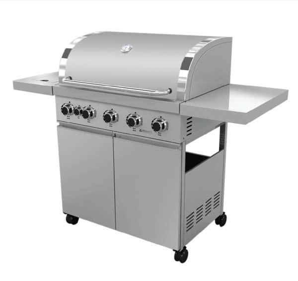 cooking grid - 3 enamel V sharpe flame tamers - stainless steel warming rack - 2 stainless steel shelves- 4 wheels - Aluminum plating steel grease tray - Powder painted grill cart - PVC cover