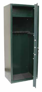 Finish: Painted (green) Fixing mechanism: Wall and floor Locking mechanism: Individually key cut double bitted safe lock with 5 locking bolts Features: Lockable internal