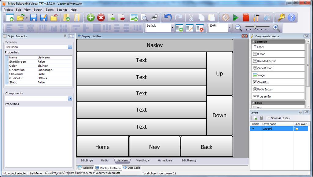 Slika 3.10 Interfejs za prikaz listi iz koje treba izabrati jednu od opcija ili dodati novu Ekran za prikaz liste je deo koji je zahtevao postojanje dodatne programerske logike.
