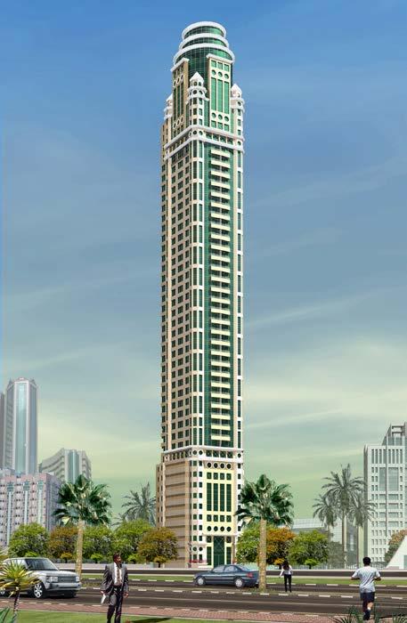 XXX. Malak Tower Location: Sharjah No. of Floors: 1B + G + 50 (8 podium) Height: 195m Status: Completed Completion Date: 2012 Plot Area: 10,000 sq.ft. BUA: 329,636 sq.