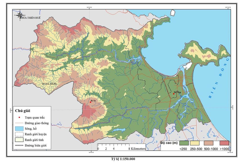 25 (1.292m), Núi Mân (1.712m). Vùng này là lá phổi của thành phố đang được bảo vệ và bảo tồn đa dạng sinh học, phát triển lâm nghiệp, du lịch sinh thái rừng. Hình 1.2. Địa hình Thành phố Đà Nẵng khu