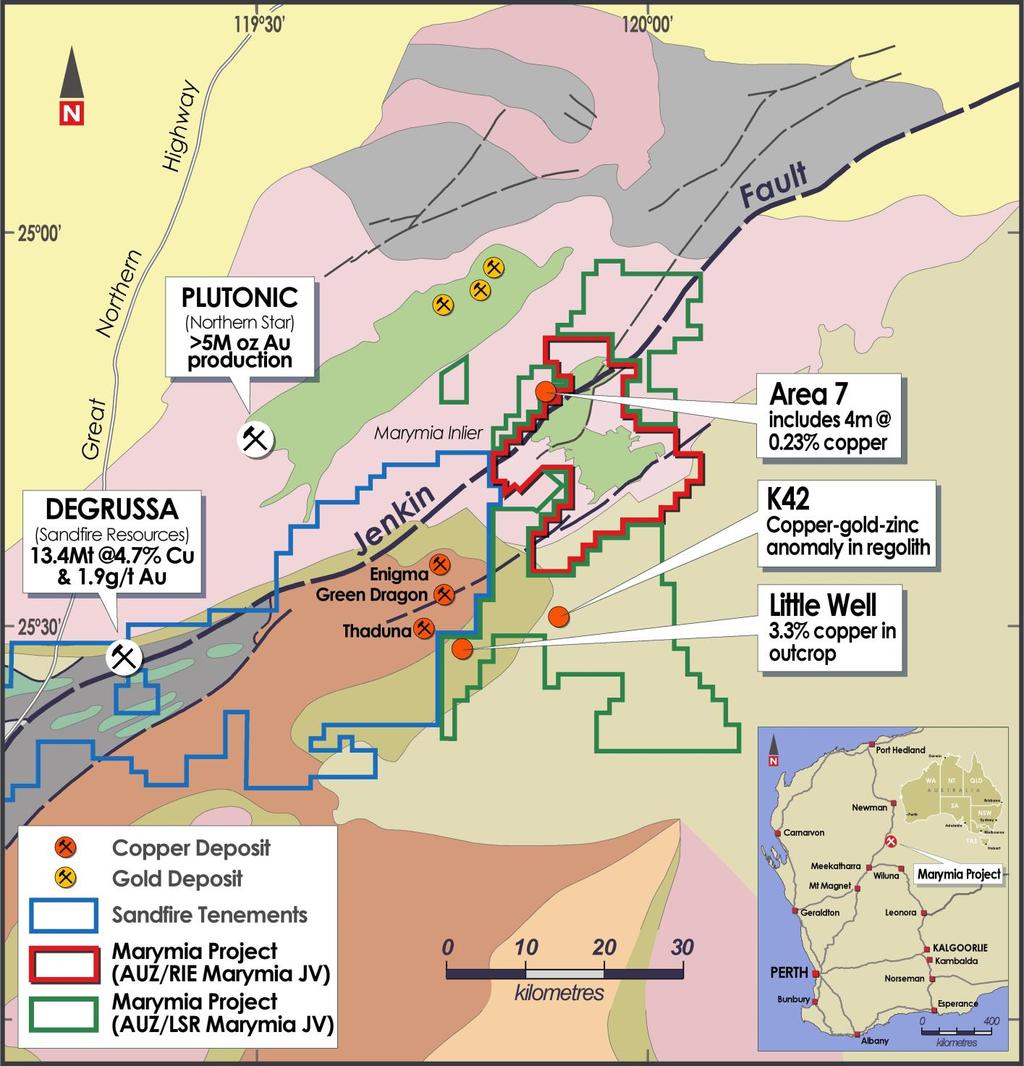 Figure 1: Australian Mines has recently entered into an agreement to acquire a majority interest in Lodestar Minerals Ned s Creek and Marymia tenements (shown in green).