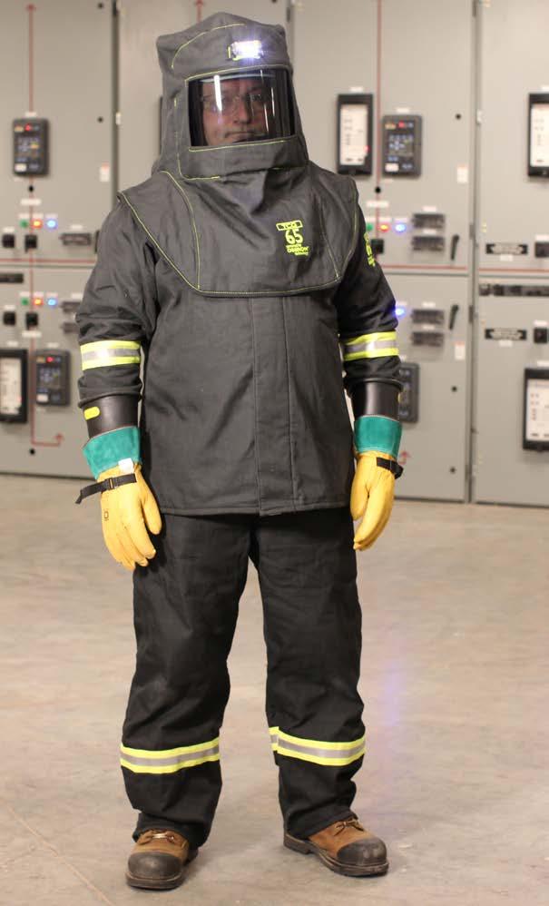 PPE CATEGORY 4 + Reflective day/night striping on arms and legs for increased visibility.