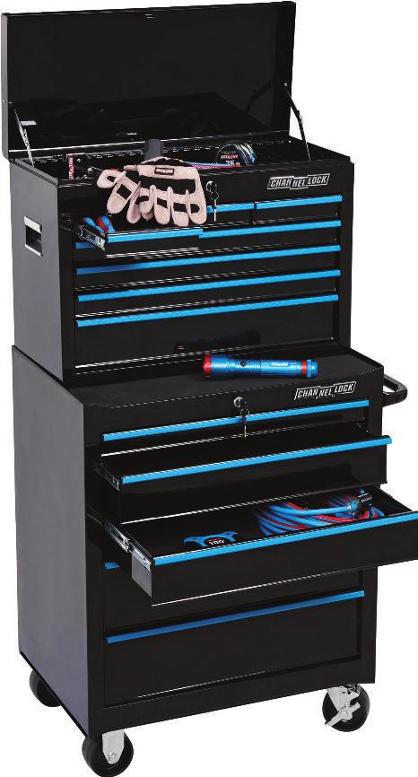 Tool chest has 3 small drawers, 3 medium drawers and 1 large