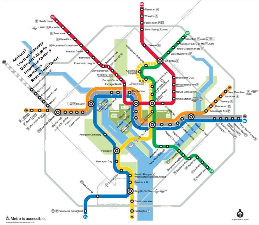 Seamless integration with current 106-mile Metro system Silver Line At-A-Glance 23-mile extension that branches off existing Orange Line after East Falls Church Station, providing direct connections