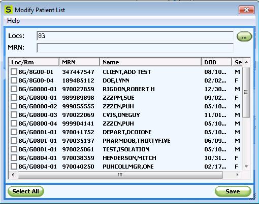 7. The Modify Patient List screen displays.