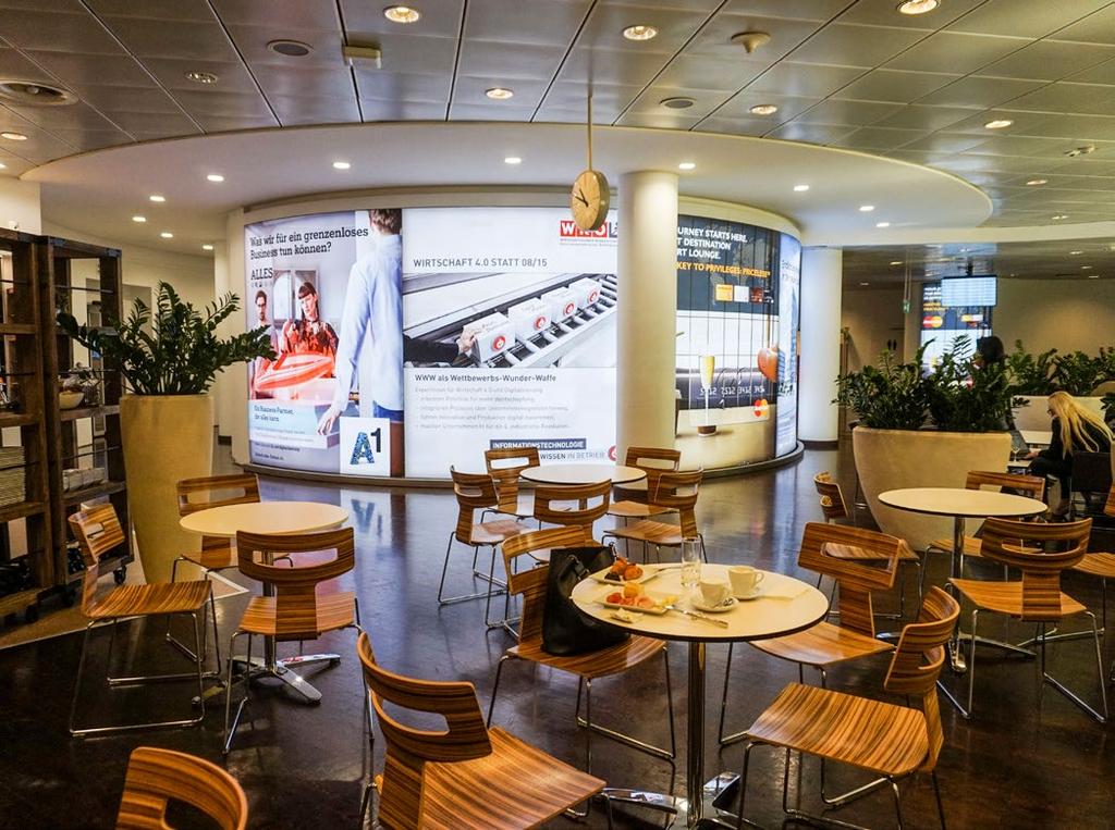 DEPARTURE Business Lounges Mainly used by business travellers, the 750 m 2 JET Lounge in the transit area, in the heart of the Shopping Plaza, serves