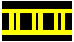 Runway-Holding Position Markings Pattern B are comprised of two parallel yellow lines with lines running perpendicular between the two parallel yellow lines.