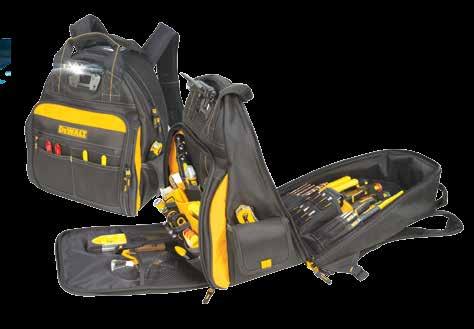 that can hold a variety of hand tools, screwdrives, meters, pliers, and accessories LIGHTED TECHNICIAN'S TOOL BAG Patents Pending Padded web carrying handles Pop-open design And large interior