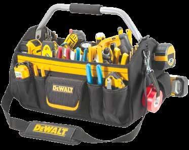 14" OPEN-TOP TOOL CARRIER DG5587 Open-top design with collapsible bar handle Allows for excellent visibility and access to all contents 16 Exterior pockets and 10 interior pockets Including 2