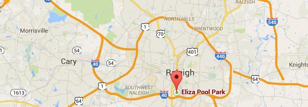 Regional Analysis Eliza Pool Park is located at 1600 Fayetteville St in Southwest Raleigh. This park was built in 1996 and spans 6.2 acres.