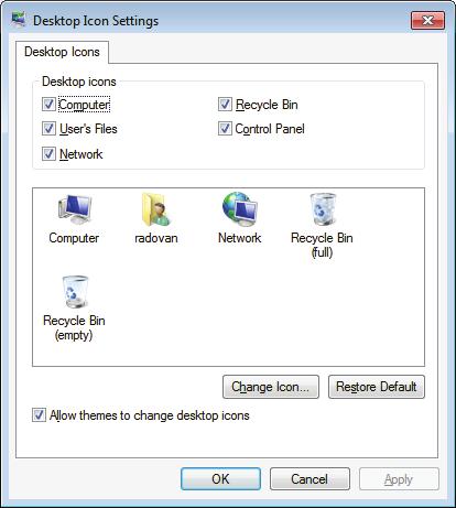 Napomena: Pri prvom pokretanju Windowsa sistemske ikonice se ne prikazuju na desktopu.