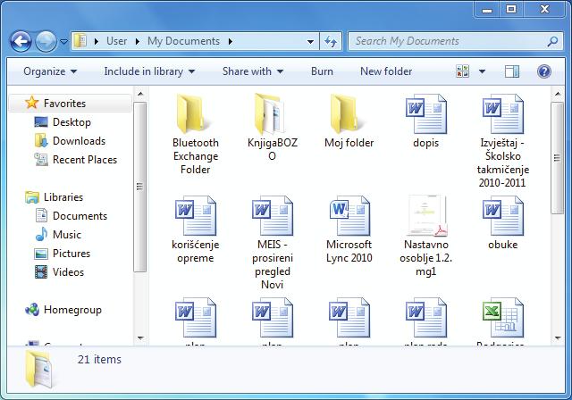 Sada otvorite folder User i pregledajte sadržaj foldera My Documents. Pregledajte sadržaj svih njegovih podfoldera.