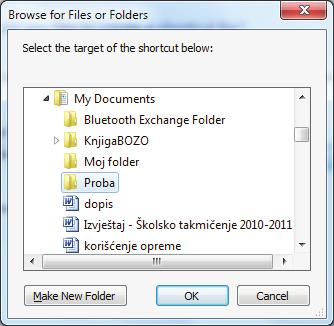 Treba kliknuti na simbol ispred foldera User i vidjeće se svi njegovi podfolderi. Slika 2.7 Kreiranje prečice na desktop Izabere se željeni folder i klikne se na njegovu ikonicu.