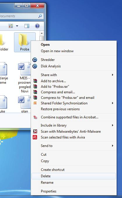 Kreiranje prostora na računaru Nekim folderima i fajlovima ne može se promijeniti ime.