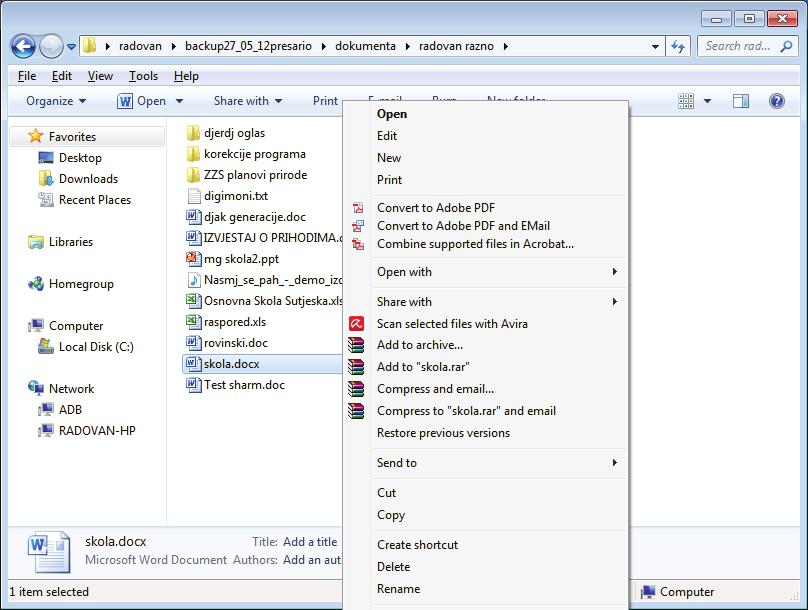 Kreiranje prostora na računaru Slika A2.1 Kreiranje prečice u istom folderu Novokreirana prečica se prevlačenjem lijevim tasterom može prebaciti na desktop ili u neki drugi folder.