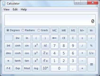 Početni izgled kalkulatora je Standard (standardna verzija). Ako se želi rad sa komplikovanijim matematičkim proračunima, klikne se na opciju View iz Menu Bara.