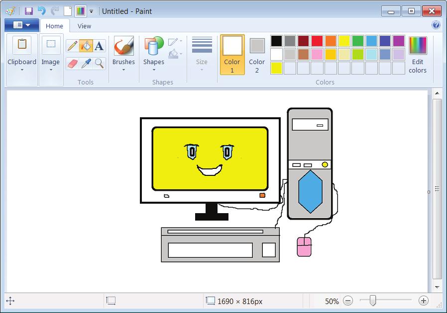 Slika računara Probajmo da naslikamo jedan veseli računar (slika 4.4). Kada naslikate željenu sliku, zatvorite prozor (završite rad sa programom).