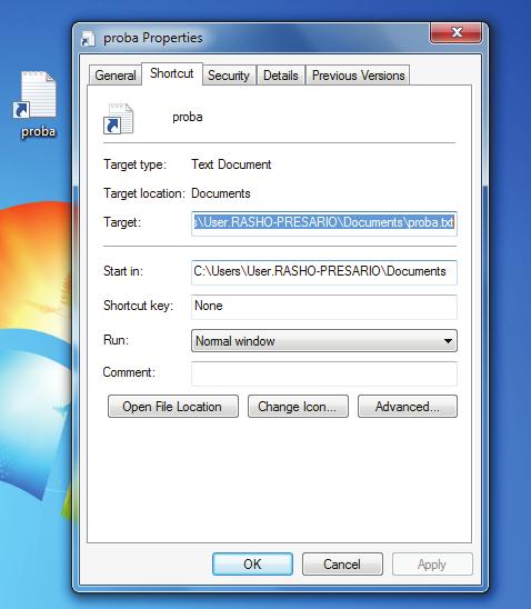 Pospremanje računara General tab je isti kao i kod svakog fajla. Tab Shortcut daje informacije o fajlu do kojeg prečica vodi (o njegovom tipu, lokaciji i adresi).