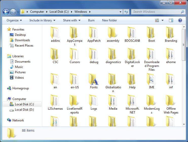 Slika 5.9 Osobine hard-diska, njegov i sadržaj sistemskog foldera Windows Koristeći prozor Computer možete manipulisati sa fajlovima i folderima.