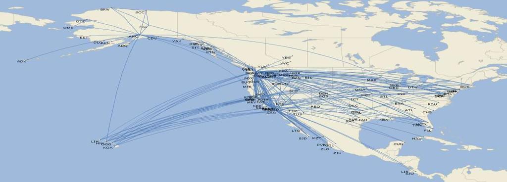 Alaska Airlines/Virgin America s Route Network Connects a Growing Number of Cities 1,187 daily flights to 118 destinations in the US,