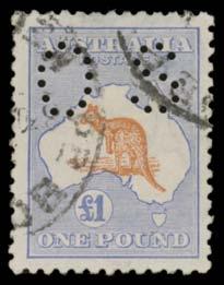 (81) COMMONWEALTH OF AUSTRALIA - Kangaroos - First Watermark 131 G A B1 2 black & crimson, well centred, 8mm telegraph puncture & 'TELEPHONE/ACCOUNTS' machine cancel, Cat $3500 postally used.