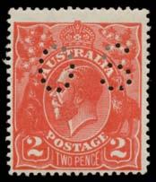 400 185 G A D1 Lot 185 PERFORATED 'OS': Rough Paper 1d carmine with No Watermark BW #72bbab, poorly centred, Melbourne cds of