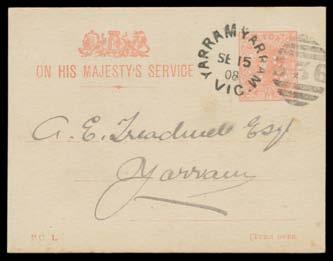 Prestige Philately - Auction No 164 Page: 5 VICTORIA - Postal Stationery 572 PS A- GERMANY 663 C HONG KONG 709 O Lot 572 POSTAL CARDS - OFFICIAL: c,1908 1d with 'OS'-in-the-Die & Arms with Full-Face