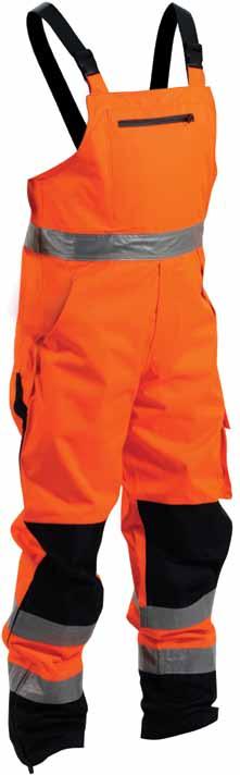 BISON EXTREME DAY/NIGHT BIB OVERTROUSERS BISON EXTREME NIGHT COMPLIANT BIB OVERTROUSER Code BNOPO Colour Orange/Black Sizes S-4XL & XL Front pockets with waterproof zippers & storm flaps STRATATEK