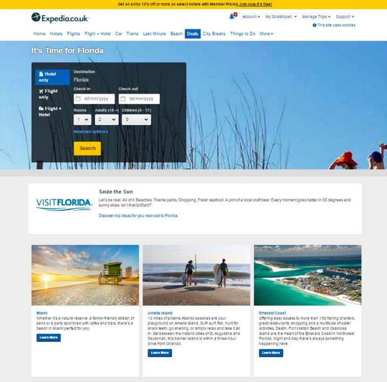 VISIT FLORIDA London Takeover: Expedia Inclusion on the Florida Landing Page on Expedia.co.