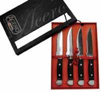 ACero Steak Knives With its sharp serrated edge and pointed tip, the Acero knife is designed to make simple work of cutting through steaks and chops.