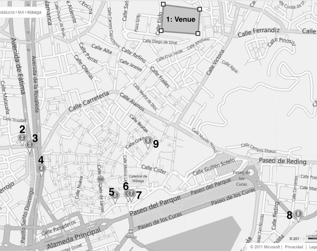 Maps MAP 1. CITY CENTER. 1. Venue 2. Hotal Málaga Centro. 3. Hotel Ibis 4. Hotel Vincci Posada del Patio 5. Hotel Don Curro.