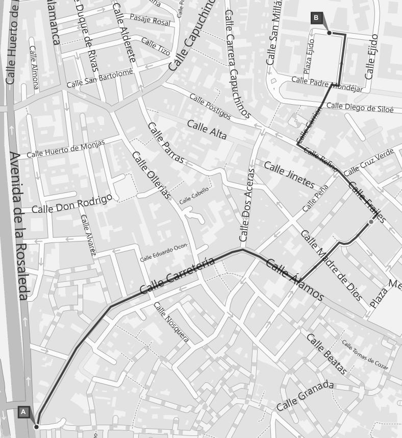 MAP 3. SECOND PATH A: Calle Carretería B: Venue.