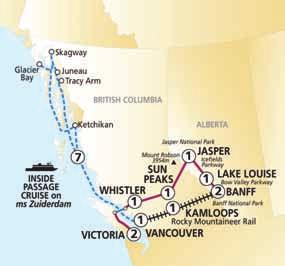INCLUDED valued at $220pp FREE Airport Transfers valued at $75pp 7-Night Cruise aboard Holland America ms Zuiderdam roundtrip from Vancouver (Earlybear upgrade to Outside Stateroom) 9-Day Coach Tour