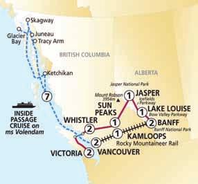INCLUDED valued at $250pp FREE Airport Transfers valued at $75pp 7-Night Cruise aboard Holland America ms Volendam roundtrip from Vancouver (Earlybear upgrade to Outside Stateroom) 11-Day Coach Tour