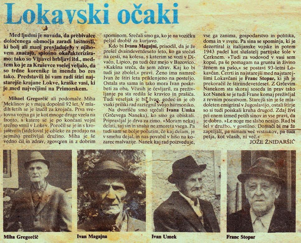 Lokavski očaki leta 1981. Članek novinarja Jožeta Žnidaršiča v Primorskih novicah, 18. decembra 1981.
