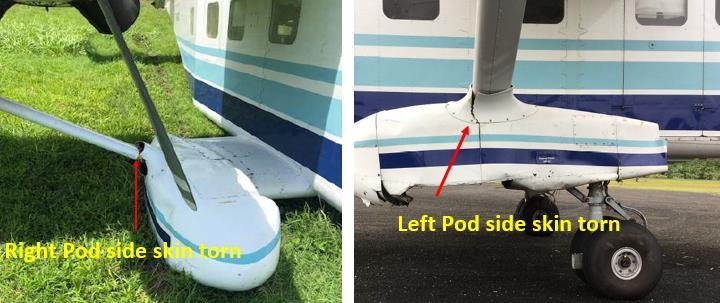 pod side skin torn The nose landing gear and its