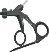 Handle with hemostat style ratchet, with comfort grip