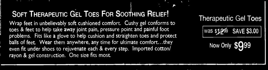 Cushy gel conforms to toes & feet to help take away joint pain, pressure